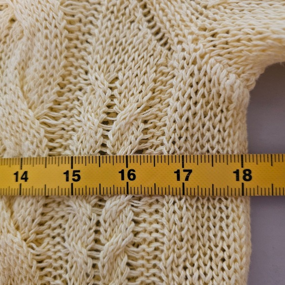 Garnet Hill Open Knit M Yellow Linen Organic Cable Cotton Boho Coastal Preppy - Picture 5 of 8